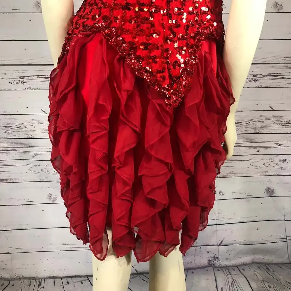 American Vintage Dollar Red Sequence layered ruffled party dress size small